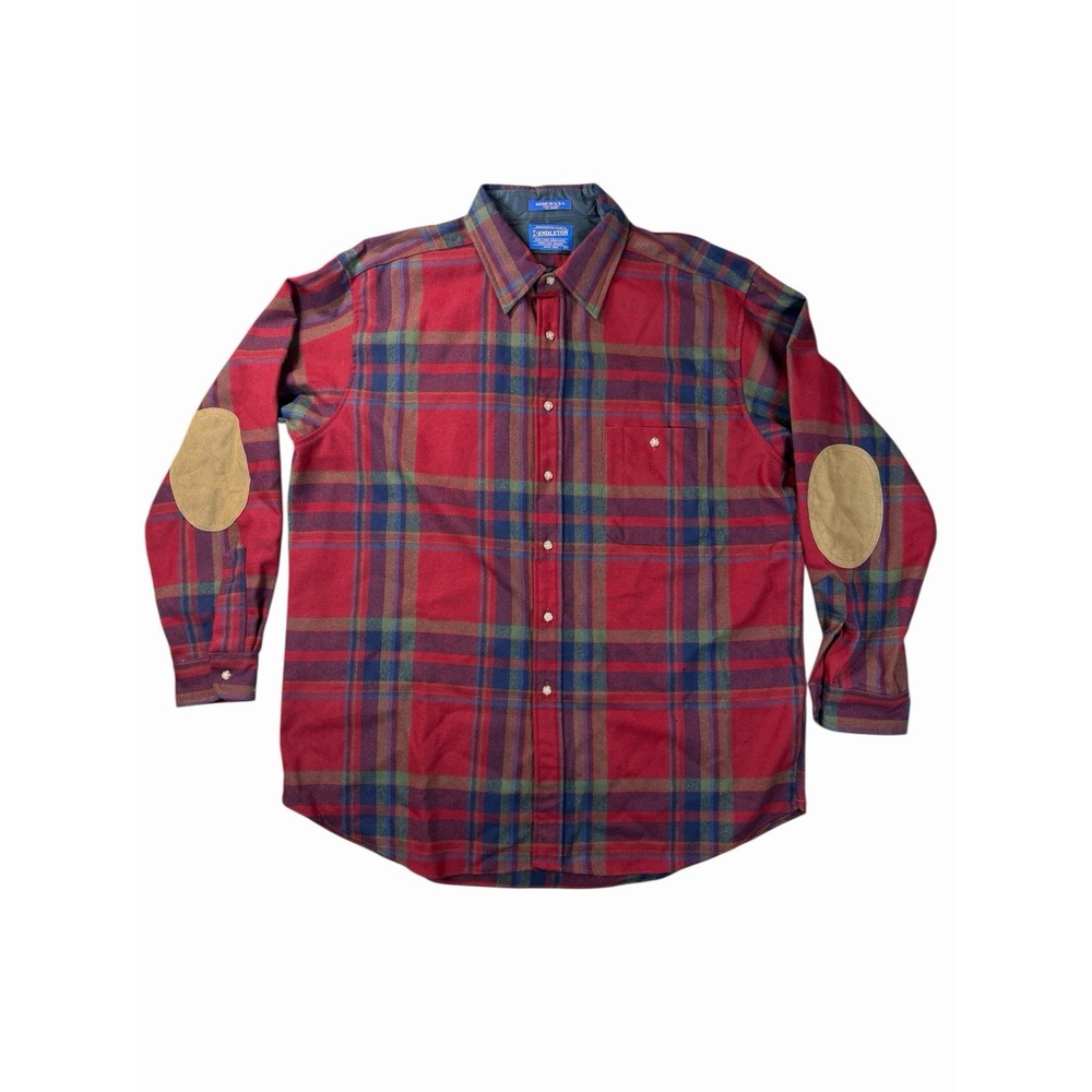 Vintage Pendleton Wool Flannel Shirt XL USA Plaid Elbow Patch 90s